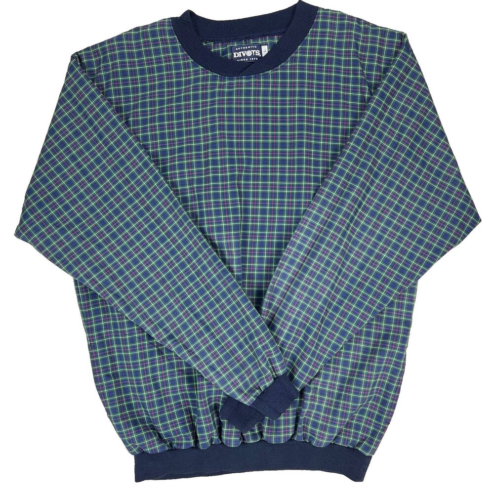Vintage Divots Players Edition Plaid Golf Pullover Microfiber Windshirt Size L